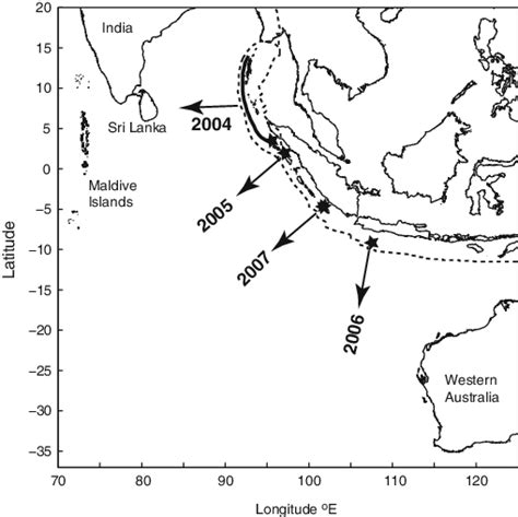 Map of the eastern Indian Ocean showing the location of the earthquake ...