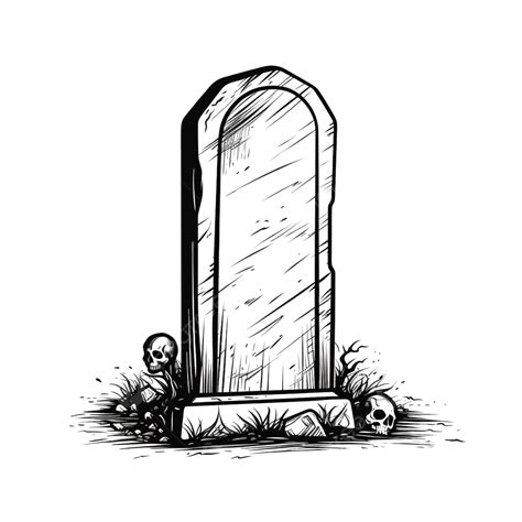 Gravestone Vector Sketch Hand Drawn Gravestone For Halloween Symbol In Line Art Style For Design ...