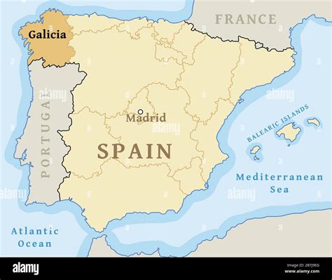 Galicia autonomous community location map within Spain. Vector illustration Stock Vector Image ...