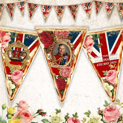 Buy Runmeihe 12PCS Vintage Coronation Bunting, 8.2Ft King Charles ...