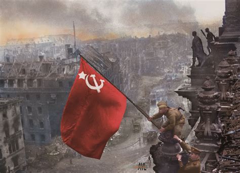 Raising the Soviet Flag over the Reichstag, 2 May 1934, colorized from a photo by Yvgeny Khaldei ...