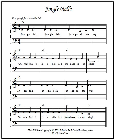 Jingle Bells Sheet Music for Beginner Piano Students