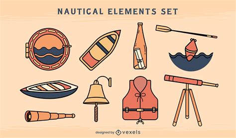 Nautical Ship Sailing Elements Set Vector Download