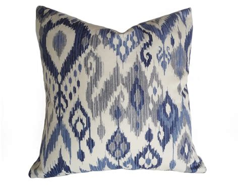 Blue White Ikat Pillows Coastal Pillow Covers 12x18 Lumbar