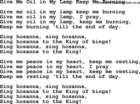 Wedding Hymns and songs: Give Me Oil In My Lamp Keep Me Burning.txt - lyrics, chords and PDF