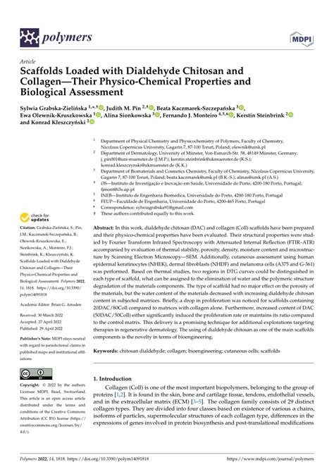 (PDF) Scaffolds Loaded with Dialdehyde Chitosan and Collagen—Their Physico-Chemical Properties ...