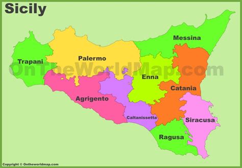 Sicily provinces map - Ontheworldmap.com