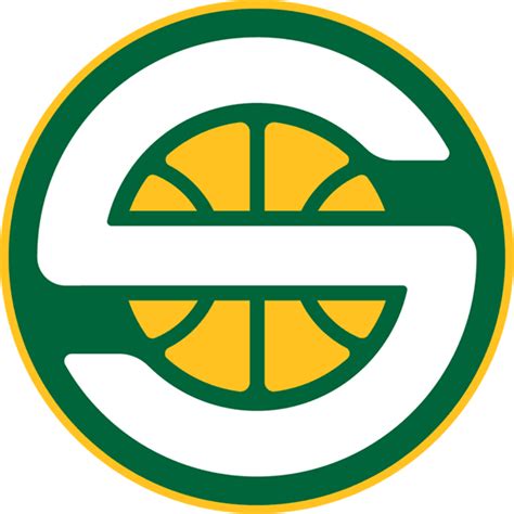 Seattle Supersonics Alternate Logo (2002) - White S on yellow basketball on green circle | Logo ...