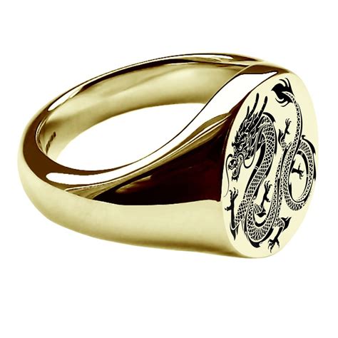 Ace Jewellery9ct Yellow Gold Chinese Dragon Laser Engraved Signet Rings ...