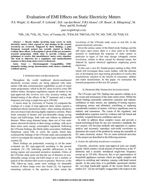 Evaluation of EMI Effects on Static Electricity Meters - Wright 1 , G. Rietveld 2 , F. Leferink ...