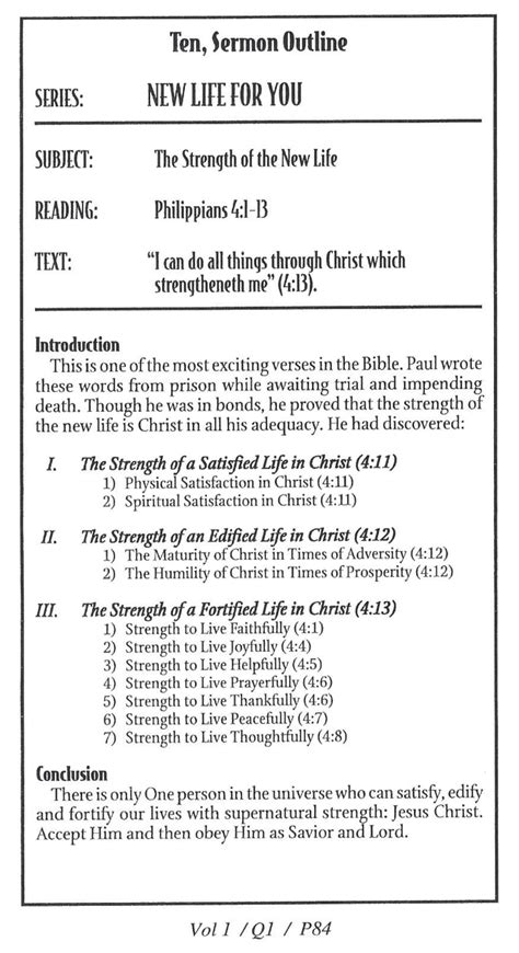 Sermon Outline: Philippians 4:1-13 — The Strength of The New Life