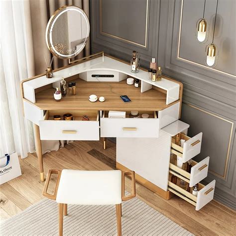 Modern Corner Makeup Vanity Table | 5 Drawers | Free Shipping