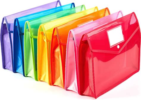 7 Pack A4 Plastic Wallet Folder Envelopes with Closure and Label Pocket, 2.8" Expansion, Letter ...