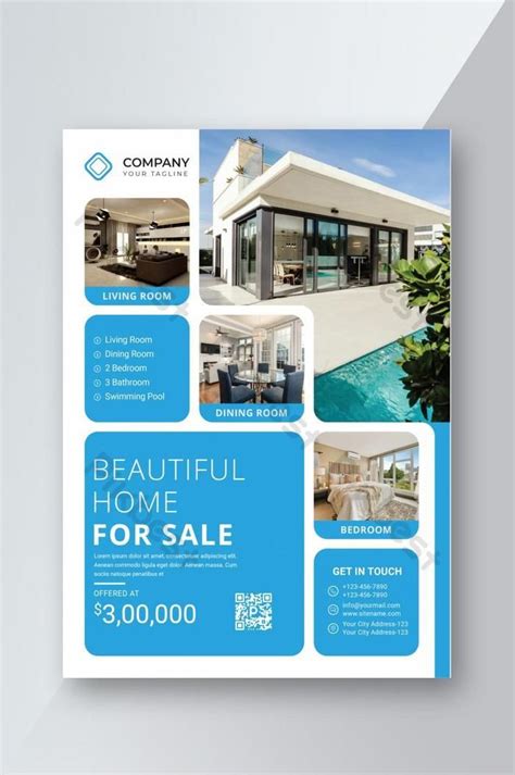 Simple Creative Professional Real Estate Flyer Modern Design Template Blue Color | EPS Free ...