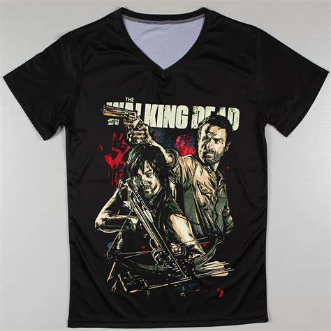 Top Quality V Neck T Shirts Men The Walking Dead Printed Clothing Man Boy Tees Casual Short ...