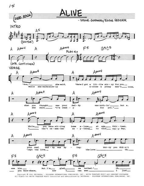 Alive by Pearl Jam Sheet Music for Real Book – Melody, Lyrics & Chords at Sheet Music Direct