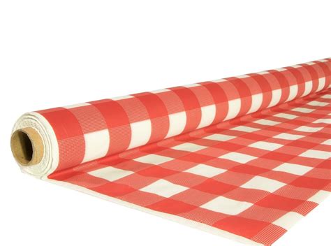 Exquisite 40 in X 100 ft Plastic Red Gingham Tablecloth Roll - Disposable Red Checkered Table ...