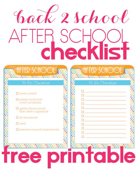 Free Printable After School Checklist After School