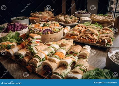 Buffet of Different Sandwiches and Wraps, with a Variety of Fillings Stock Image - Image of ...