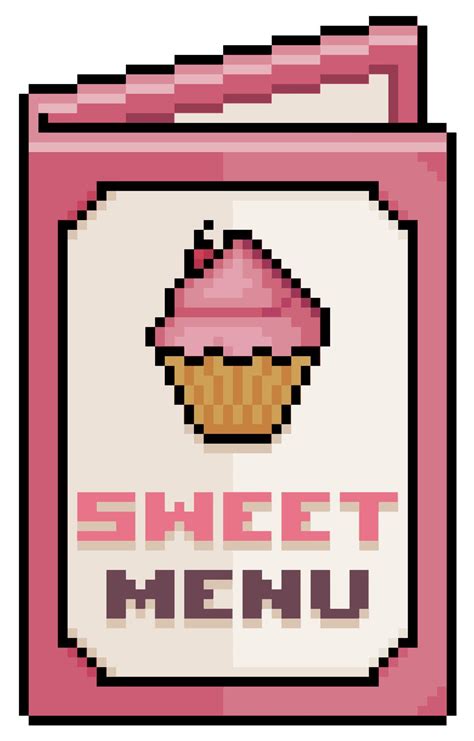 Pixel art sweet menu, paper menu vector icon for 8bit game on white ...