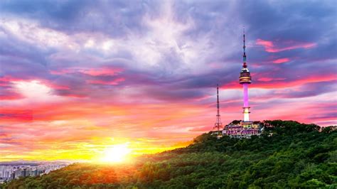 Premium Photo | Sunset of seoul tower in seoul south korea