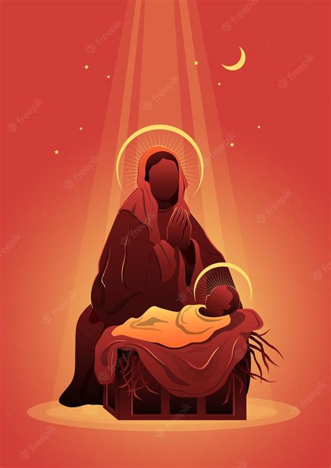 Premium Vector | Mary and baby jesus in the manger vector illustration