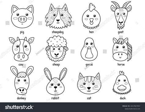 Cute Black White Farm Animal Faces Stock Vector (Royalty Free ...