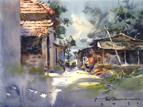 Houses In South Indian Village Watercolor On Paper By Abhijeet Bahadure ...