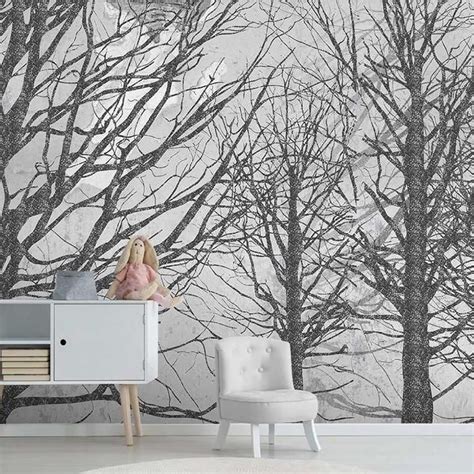 Custom Size Wallpaper Mural Black and White Forest Trees | BVM Home | Mural wallpaper, Custom ...