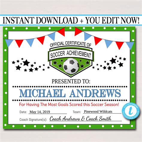 Soccer Award Certificates, , Team Soccer Awards, Soccer Party Printabl — TidyLady Printables