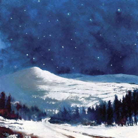 Snowscape by night | Mountain landscape painting, Painting snow, Sky ...