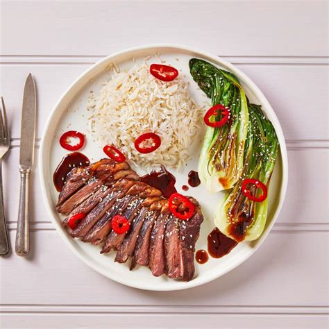 Teriyaki Rump Steak, Rice & Sesame Pak Choi Recipe | Gousto