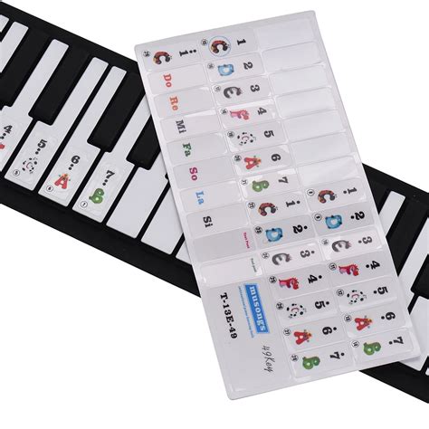 Transparent 49 key Piano Keyboard Stickers Colorful Cartoon Music Note ...