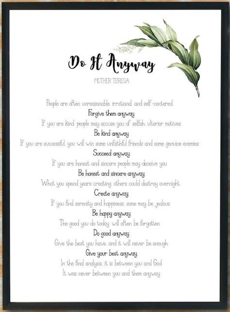 Do It Anyway Mother Teresa Digital Printable Poem A4 - Etsy