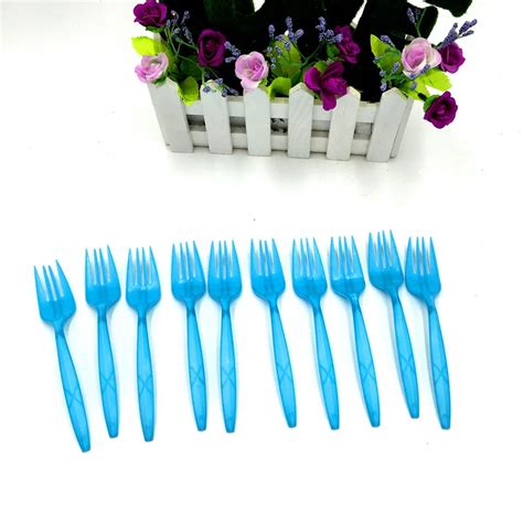 10PCS/LOT SOLID COLOR FORKS DISPOSABLE FORK BIRTHDAY WEDDING PARTY SUPPLIES PLAIN COLOR PLASTIC ...