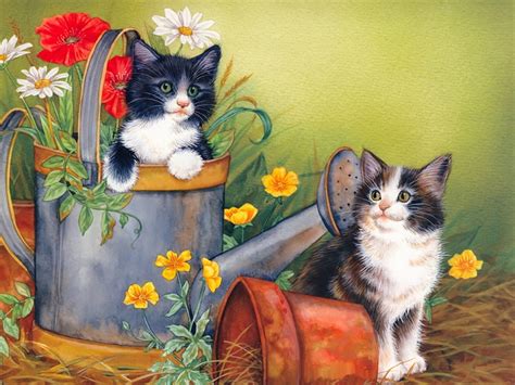 Mischievous Kittens Painting Wallpaper | Free Cute Picture