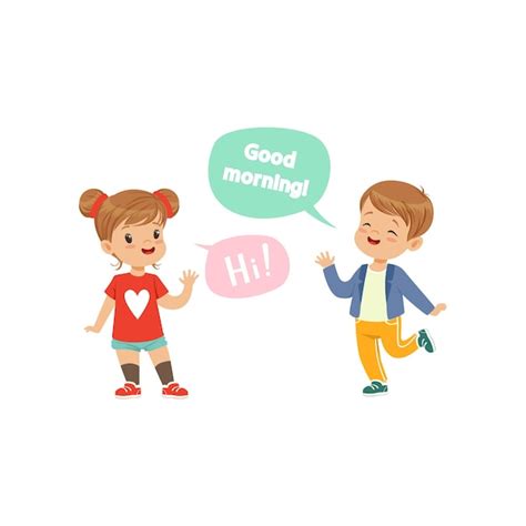 Premium Vector | Boy and girl greeting each other kids good manners ...