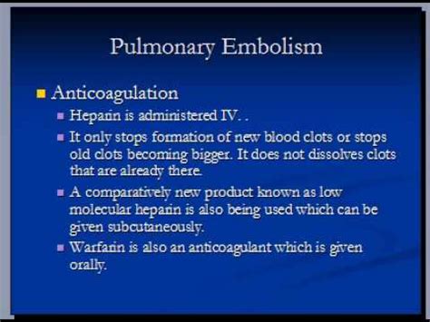 Pulmonary Embolism, treatment - YouTube