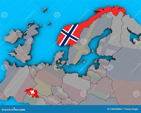 EFTA Countries with Flags on 3D Map Stock Illustration - Illustration ...