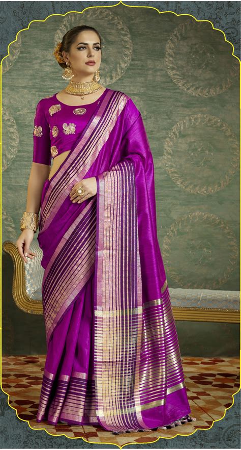 Buy Purple color handloom weaving silk saree in UK, USA and Canada