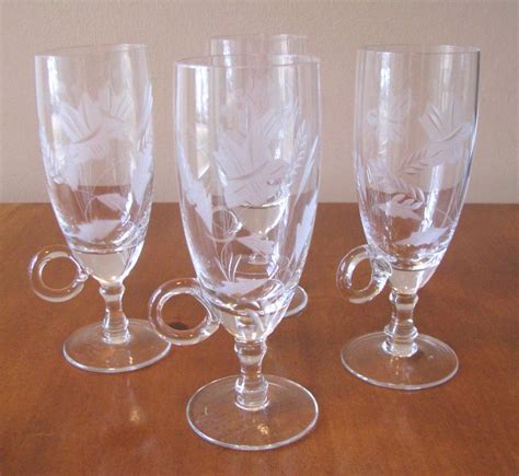 Vintage Crystal Cordial Glasses Etched with Handle - Set of 4 from whimsicalvintage on Ruby Lane