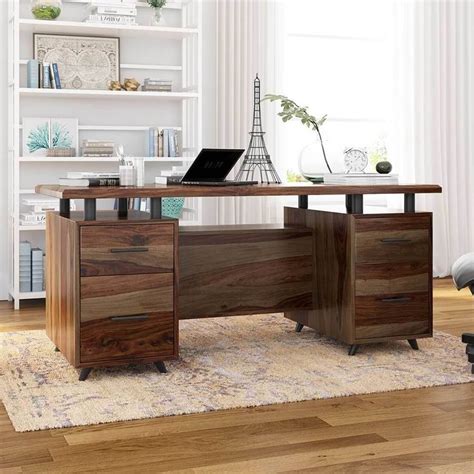 Hondah Solid Wood 70 Inch Modern Dual Sided Storage Executive Desk ...