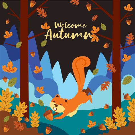 Squirrel Cartoon Playing In Forest In Autumn Season 675001 Vector Art ...