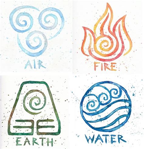 Water Earth Air Fire // Avatar Symbols // 10x10 Prints // Four