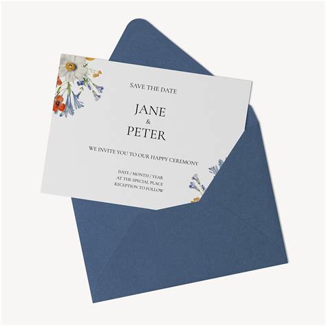 Wedding invitation card, blue envelope | Free Photo - rawpixel