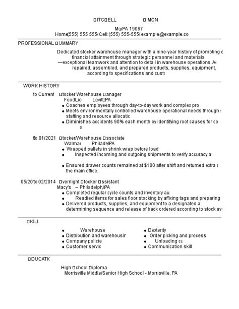 Stocker Resume Examples for 2024 (Template and Guide)