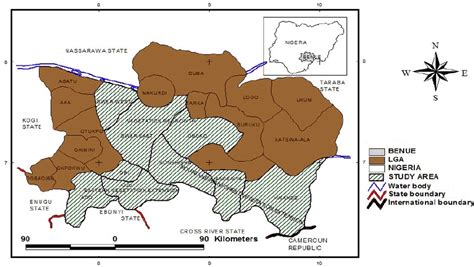 The map of Benue State showing the Study Area. Source: Benue State ...