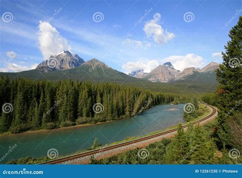 Railroad through the Rocky Mountains Stock Photo - Image of landscape, corner: 12261230