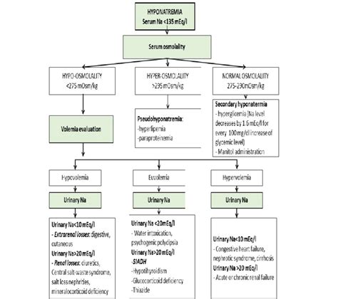 Etiological diagnosis algorithm of hyponatremia. Adapted from Schrier ...