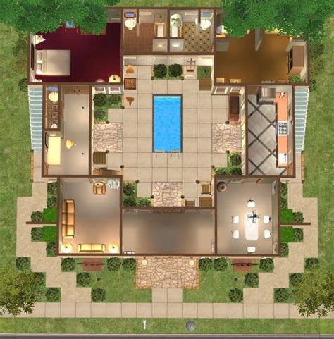 floor plans with courtyard - Google Search | Courtyard house plans, Courtyard house, Model house ...